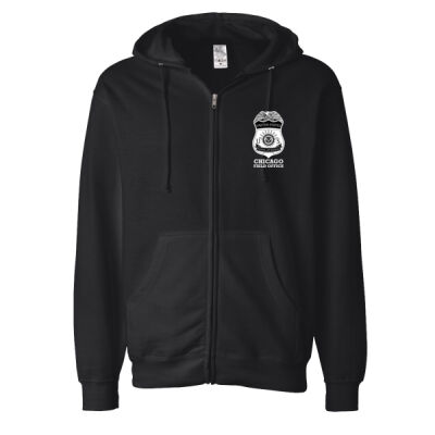 Chicago FO "Badge" Design Zippered Hoodie, BLACK - Midweight Full-Zip Hooded Sweatshirt Thumbnail