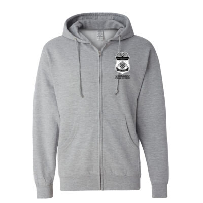 Chicago FO "Badge" Design Zippered Hoodie, ARMY & SPORT GREY - Midweight Full-Zip Hooded Sweatshirt Thumbnail