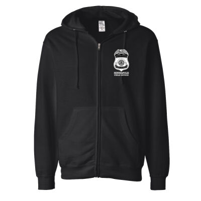 Minneapolis FO "Badge" Design Zippered Hoodie, BLACK - Midweight Full-Zip Hooded Sweatshirt Thumbnail