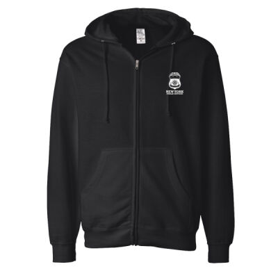NY FO "Badge" Design Zippered Hoodie, BLACK- Midweight Full-Zip Hooded Sweatshirt Thumbnail