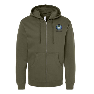 NY FO "Circle" Design Zippered Hoodie, ARMY & SPORT GREY - Midweight Full-Zip Hooded Sweatshirt Thumbnail