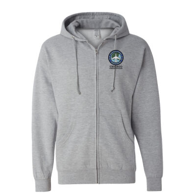 Chicago FO "Circle" Design Zippered Hoodie, ARMY & SPORT GREY - Midweight Full-Zip Hooded Sweatshirt Thumbnail