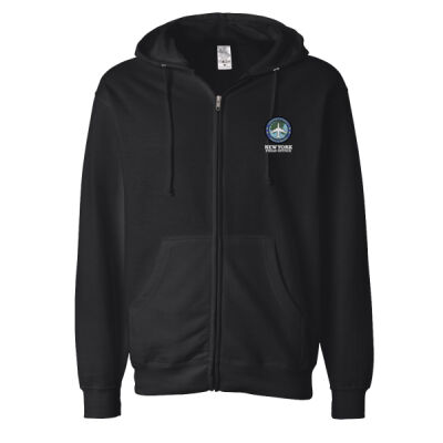 NY FO "Circle" Design Zippered Hoodie, BLACK - Midweight Full-Zip Hooded Sweatshirt Thumbnail