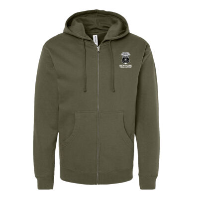NY FO "Remember" Design Zippered Hoodie, ARMY & SPORT GREY - Midweight Full-Zip Hooded Sweatshirt 3 Thumbnail